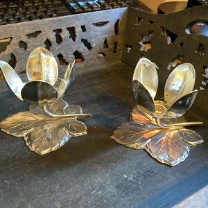 3/$15 Vintage silver plated leaf candlesticks